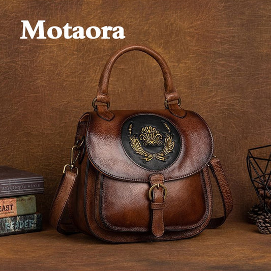 MOTAORA Fashion Women's Cowhide Backpack Vintage 4 Color Shoulder Bag Female Retro Travle Large Capacity Bag Ladies Phone Bags