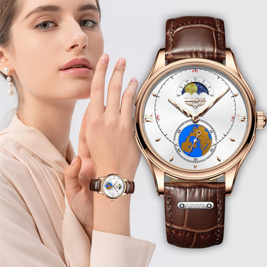 LIGE Top Brand Luxury Women's Watches Ultra-Thin Casual Quartz Watch Waterproof Moon Leather Watches For Women Relogio Feminino