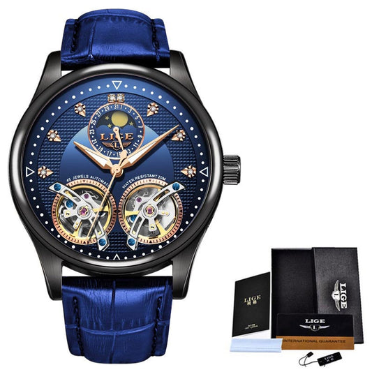 Reloj LIGE Double Tourbillon Switzerland men Watches Automatic Watch men Self-Wind Fashion Mechanical Wristwatch Leather Clock