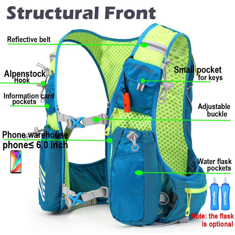 8L Running Hydration Vest Backpack Men Women Outdoor Sport Bags Trail Marathon Jogging Hiking Backpack option Water Bag Flask
