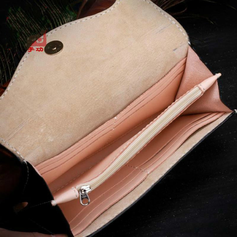 MOTAORA Ladies Handmade Carved Leather Vintage Women's Wallet Card Holder Floral Cowhide Purse Wallets Chinese Style Retro Bag