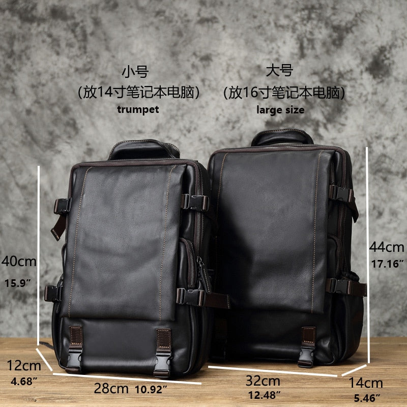NZPJ Leather Men's Backpack First Layer Cowhide Leisure Business Travel Backpack Large Capacity Computer Bag Women's Schoolbag