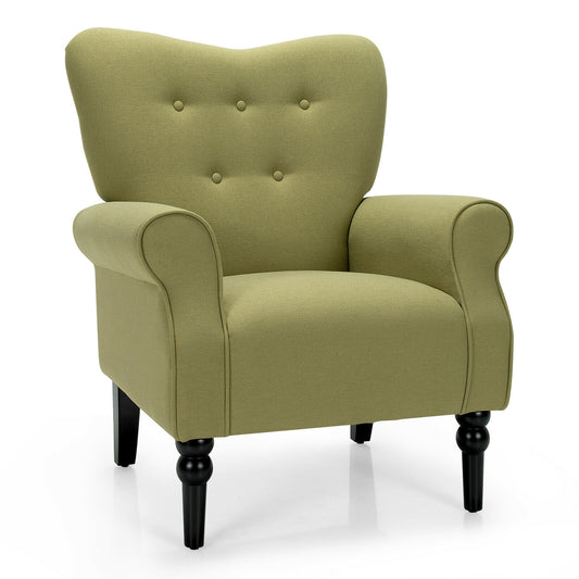 Giantex Modern Accent Chair w/ Tufted Backrest & Rubber Wood Legs Avocado HV10088