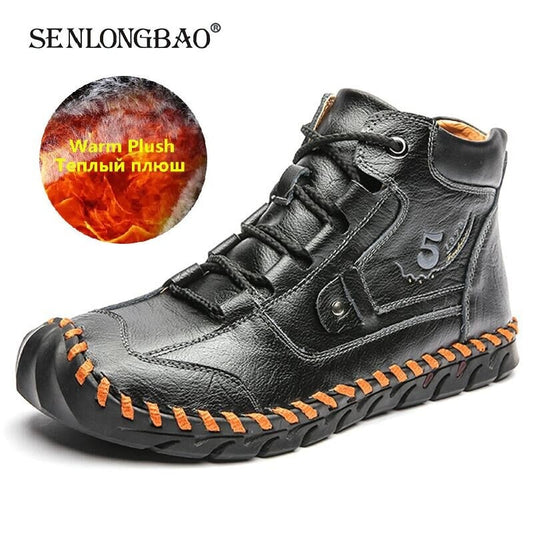 High Quality Leather Men Boots Warm Plush Snow Boots Winter Boots Work Shoes Men's Footwear Rubber Ankle Boots Sneakers Size 48