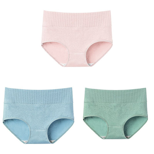 3 Pcs Cotton Women's Underwear Panties Solid High Waist Briefs Breathable Underpants Seamless Soft Plus Size Women Lingerie