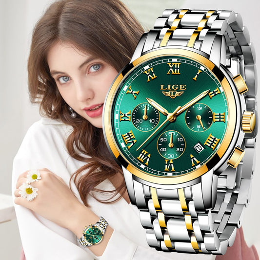 LIGE 2021 New Fashion Women Watches Ladies Top Brand Luxury Waterproof Quartz Clocks Watch Women Stainless Steel Date Gift Clock