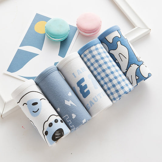 3Pcs Cotton Women's Underwear Comfortable Seamless Cartoon Polar bear Underpants Panties Solid Lingerie Mid Waist Girls Briefs