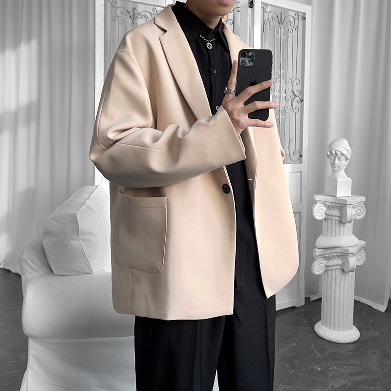 Korean-style Blazers Men Leisure Trendy Loose One Button Suit Jackets Male Daily Streetwear All-match Simple Suit-tops 5 Colors