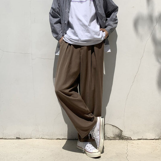 Spring Summer Wide-leg Pants Men's Fashion Black Brown Casual Pants Men Korean Loose Straight-leg Suit Pants Mens Dress Pants