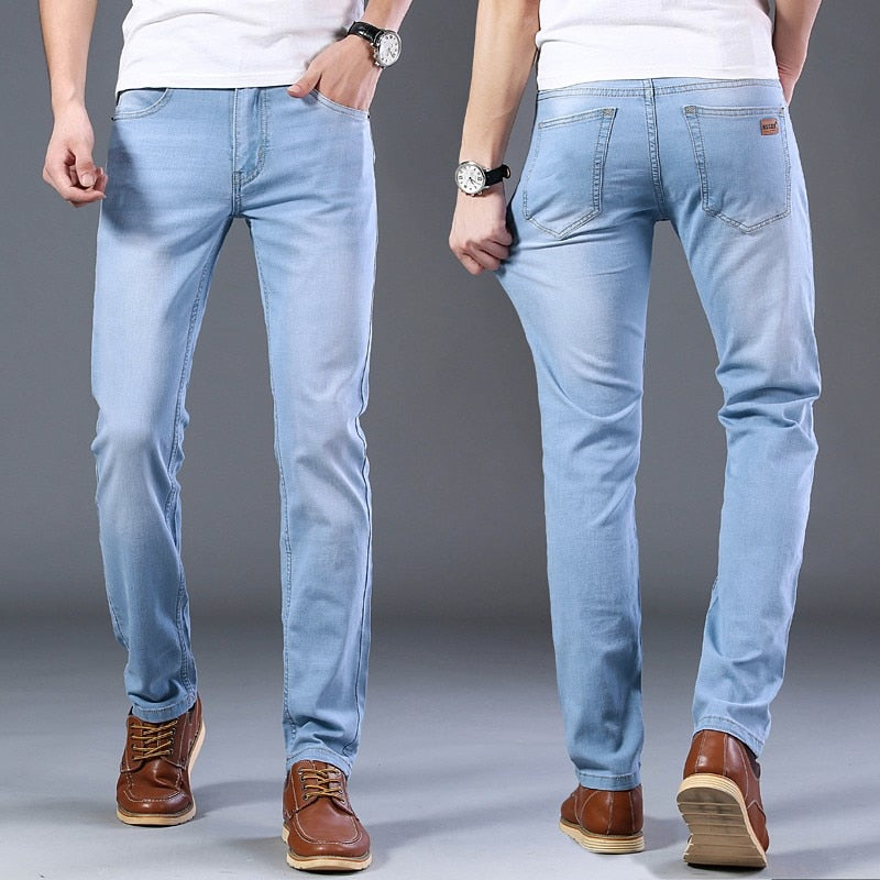 2021 Sulee Brand Top Classic Style Men Spring Summer Jeans Business Casual Light Blue Stretch Cotton Jeans Male Brand Trousers