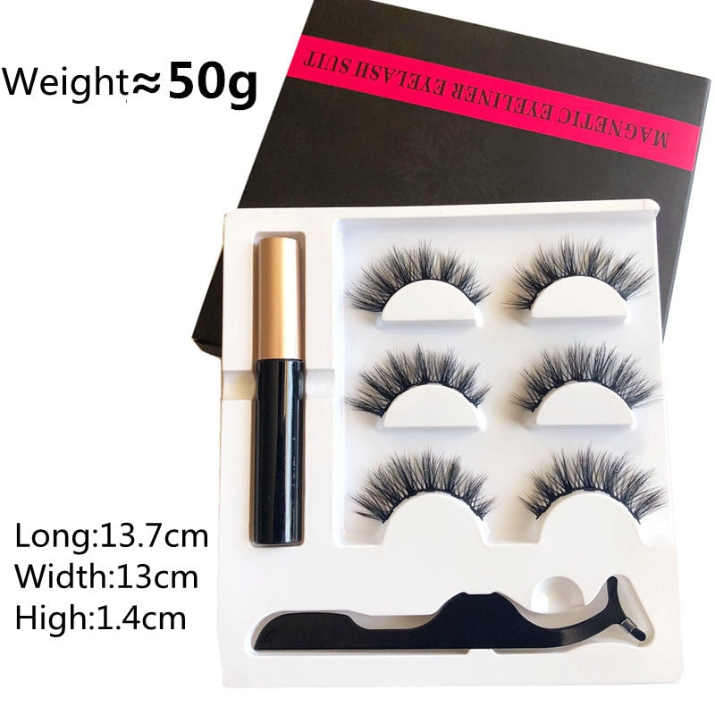 Magnetic Eyelashes 3D Mink Eyelashes Makeup Magnetic Lashes Eyeliner Tweezers Set Natural False Lashes Short Faux Cils