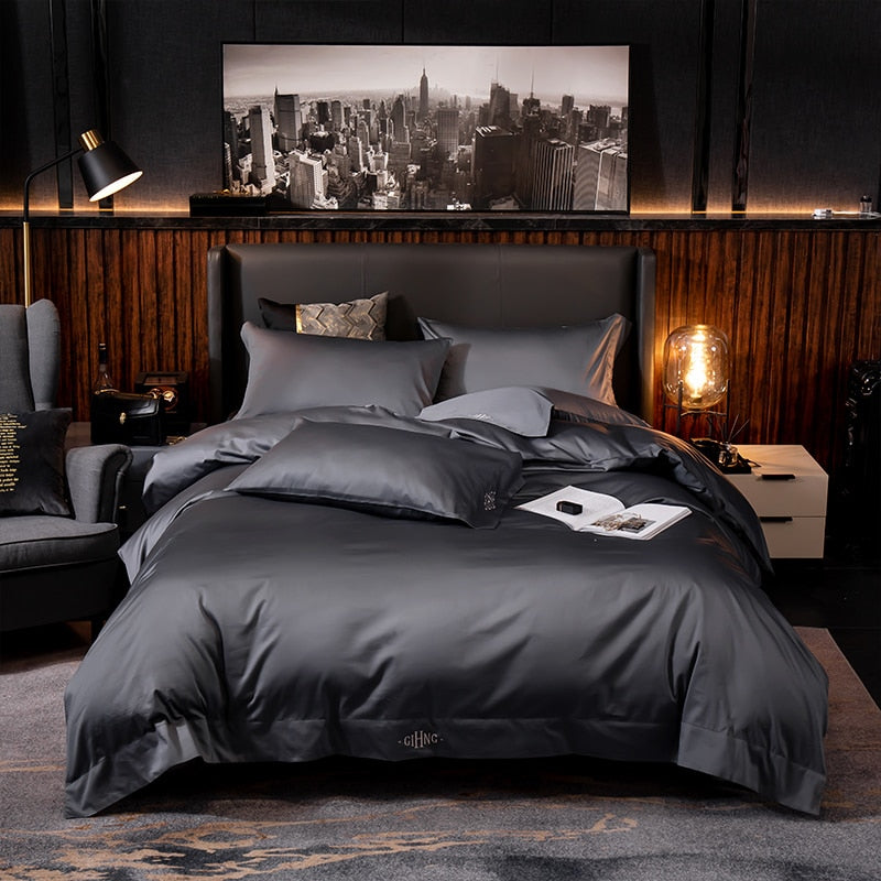 White Grey Hotel Quality Silky Soft Egyptian Cotton Bedding set Queen King Size 4/6Pcs(1 Duvet Cover 1Bed Sheet Pillow Shams)
