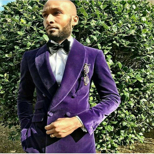 Formal One Piece Jacket Purple Velvet Shawl Collar Men's Suit Double Breasted Mens Blazer Coat Tuxedo for Party Traje De Novio