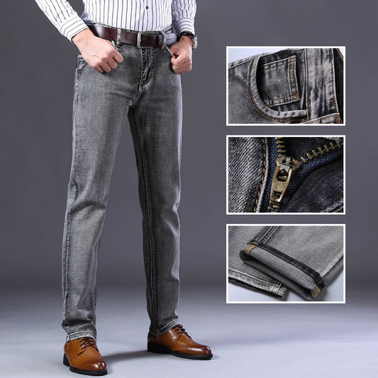 New Men Stretch Regular Fit Jeans| Best Business Casual Classic Style Fashion Denim Trousers| Male Black Blue Gray Pants www.chishtismart.com