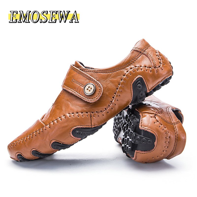 Quality Leather Shoes Men Casual Waterproof Moccasins Loafers Slip-on Shoes Breathable Male Fur Flats Sneakers Large Sizes 38-48