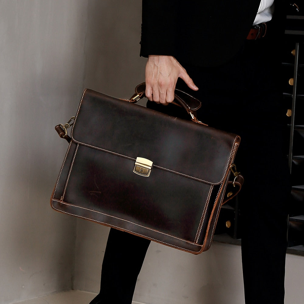 JOYIR Crazy Horse Genuine Leather Men's Briefcase Vintage Messenger Shoulder Bag Men's Business Laptop Handbag For Male 6393