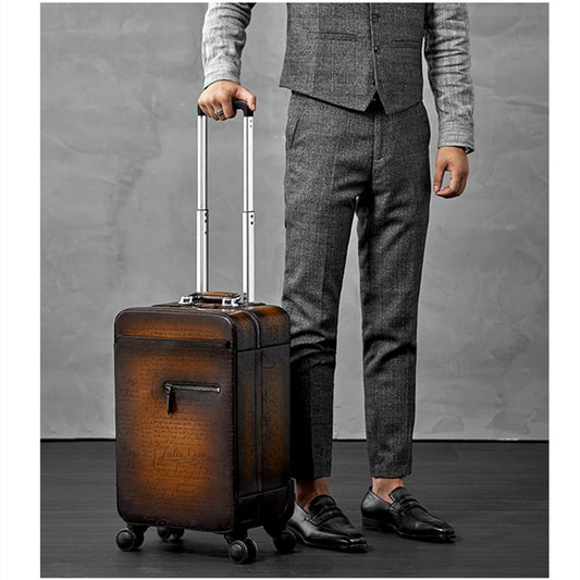 Italian Cowhide Leather Trolley Case Luxury Business Luggage 22" Genuine Leather Universal Wheel Password Boarding Soft Suitcase
