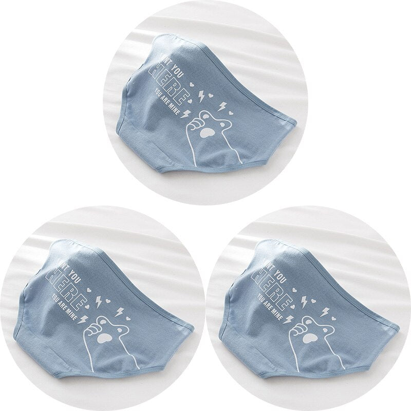 3Pcs Cotton Women's Underwear Comfortable Seamless Cartoon Polar bear Underpants Panties Solid Lingerie Mid Waist Girls Briefs