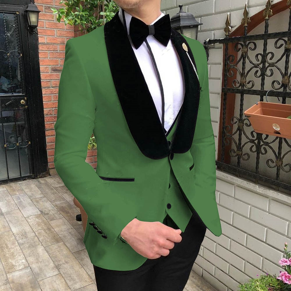 New British Style Men Suit 3 Piece Shawl Collar Wedding Groom Male Blazer Slim Fit High Quality Cocktail Party Costume Besopke
