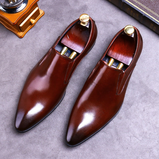 Desai Top Layer Cowhide Shoes Men's Shoes Genuine Leather Business Dress Shoes Men British Pointed Toe Formal Slip-On Shoes