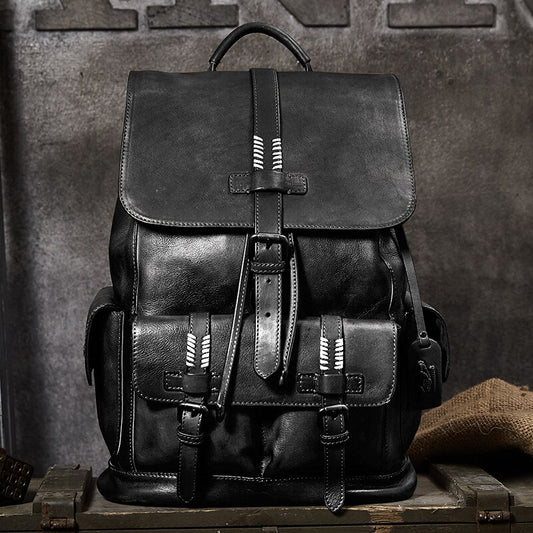 Genuine Leather Men Backpack Travel Shoulder Bag Full Leather Large Capacity Men's Laptop Backpacks First Layer Cowhide Bags