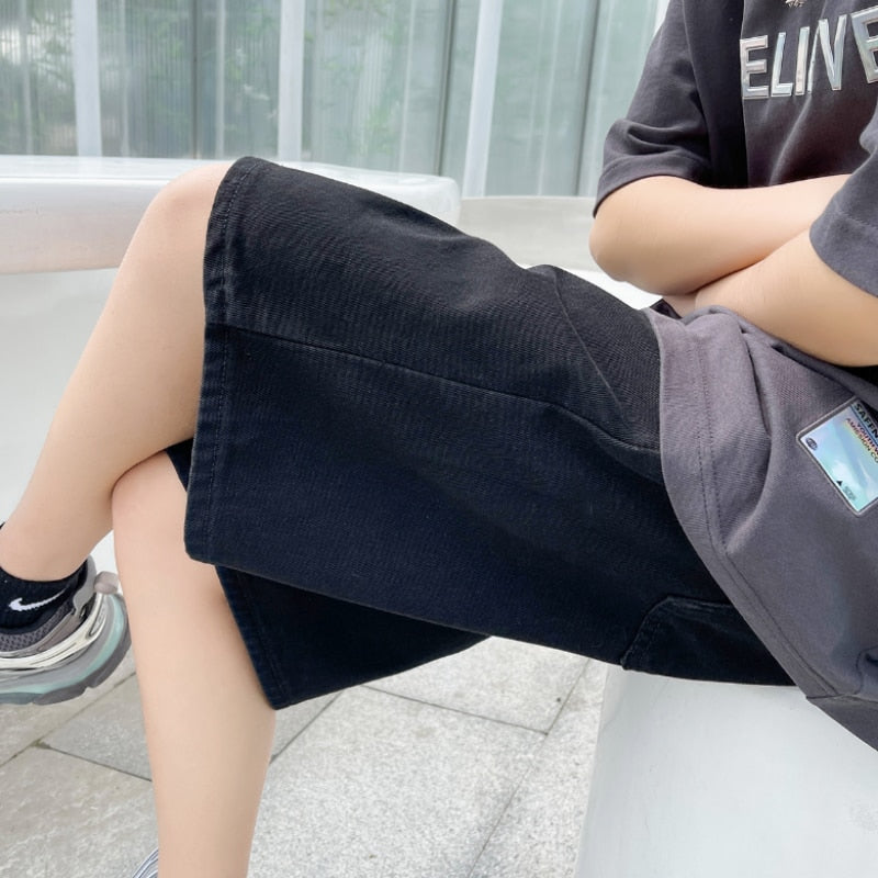 Men's Denim Shorts 2023 Summer New Korean Street Loose Straight Leg Wide Leg Shorts Retro Baggy Casual Shorts Black White Blue