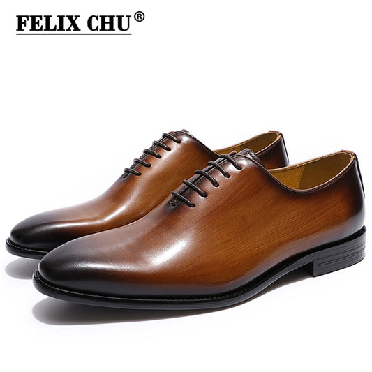 FELIX CHU Men's Real Calf Leather Wholecut Oxfords Classic Dress Shoes Brand Soft Handmade Office Business Formal Shoes for Men