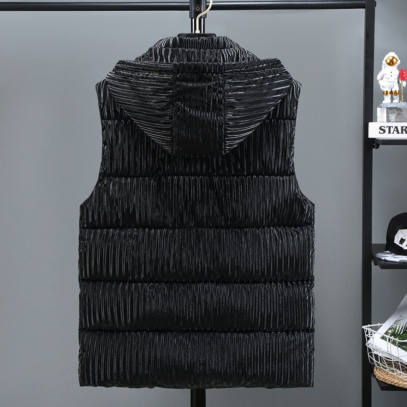 Brand Autumn Winter Men's Vest Hooded 2022 New Solid Color Cotton Sleeveless Coat Thick Warm Zipper Puffer Jacket with Pockets