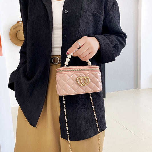 2023 New Shoulder Bag Women's Rectangular Pearl Hand-held Chain Cosmetic Bag Jelly Bag Mobile Phone Bag Messenger Bag Handbag