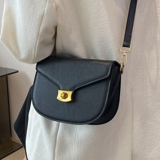 Simple Casual Small Flap Women's Top Handle Bag Quality Solid Color Pu Leather Shoulder Bag Elegant Metal Lock All Match Handbag