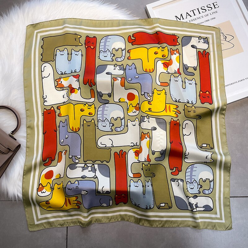 Design Silk Feeling Square Scarf Women Luxury 70cm Shawl Wraps Female Hair Hand Wrist Foulard Headkerchief Hijab Bandana New