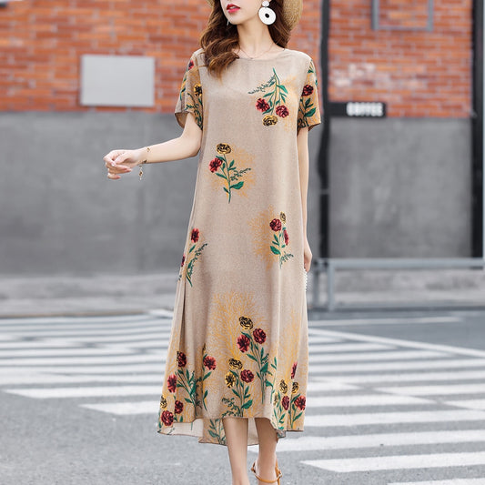 New Fashion 2023 Summer Dress For Long Vintage Loose Women Elegant Short Sleeve Casual O-neck Dresses Print Woman Clothing