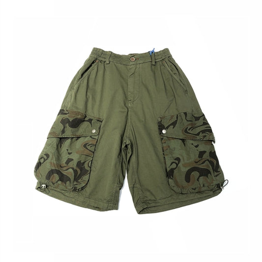 Summer American Camouflage Pocket Patchwork Cargo Shorts Men Clothing Japanese Streetwear Loose Army Green Casual Pants Male