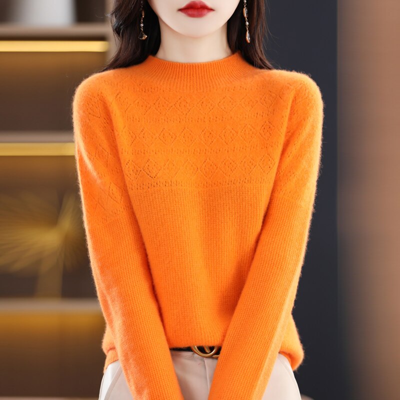 Bohemian Sweater Women's Cheap Official Store Fashion Loose Hollow Design Pure Woolen Sweater Light Luxury Underlay Pullover
