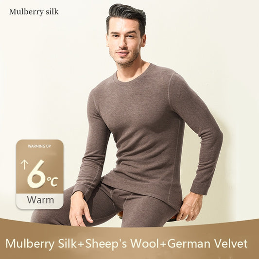 2022 New German Velvet Silk And Wool Men's Warm Suit High Quality Super Soft Slim Men's Winter Thermal Underwear Two-Piece Suit