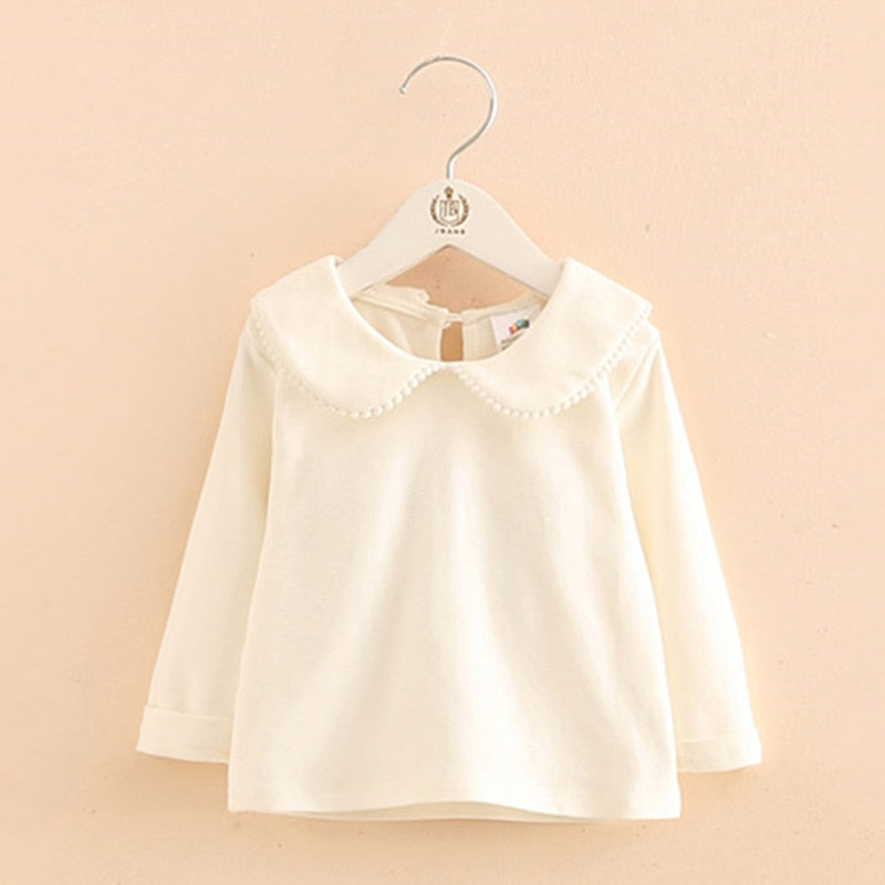 2022 Spring Autumn 2-10 Years Old Baby Children'S Clothing Long Sleeve Solid Pure Color Cute Cartoon Kids Girls Basic T Shirts