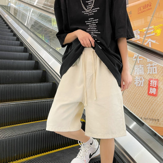 Men's Denim Shorts 2023 Summer New Korean Street Loose Straight Leg Wide Leg Shorts Retro Baggy Casual Shorts Black White Blue