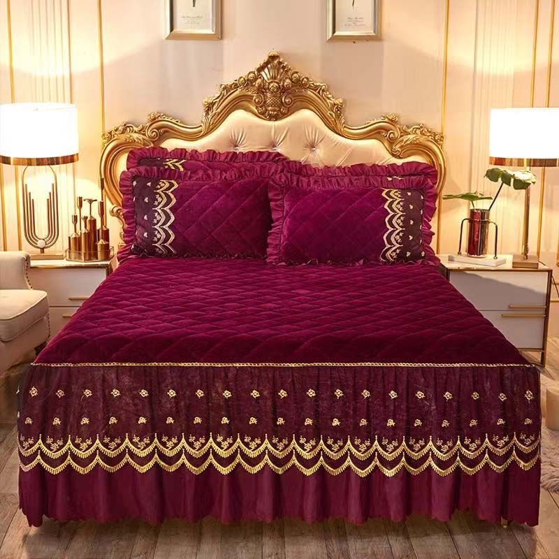 Luxury Winter Quick Warm Velvet Bed Skirt Super Soft Thick Flannel Quilted Bedspread Anti-slip Bed Cover Not Included Pillowcase