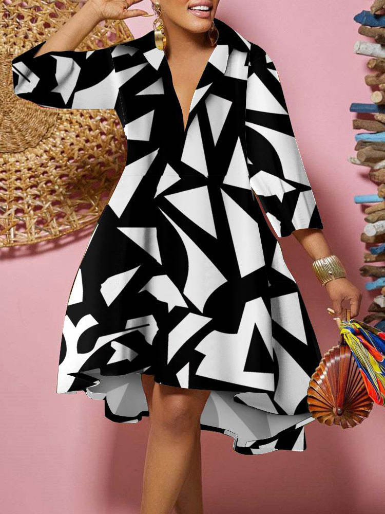 Fashion Print Loose Shirt Dress Women 2023 Spring Casual Leopard Camouflage Print Button Shirt Irregular Dresses For Women's