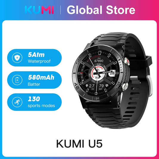 KUMI U5 GPS Smart Watch Watches Sport Fitness Heart Rate Blood Oxygen Monitor 5AM Waterproof Man Men Smartwatch for IOS Android