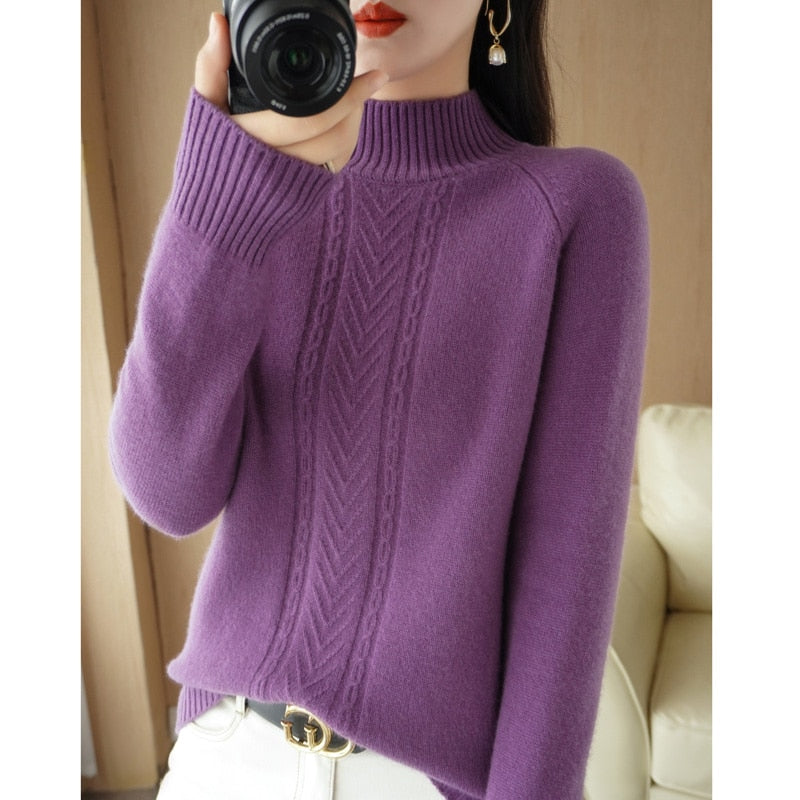 Autumn And Winter Explosive Knitwear Half Turtleneck Thick Warm Sweater Women's Fashion Languid Style Woolen Sweater Base