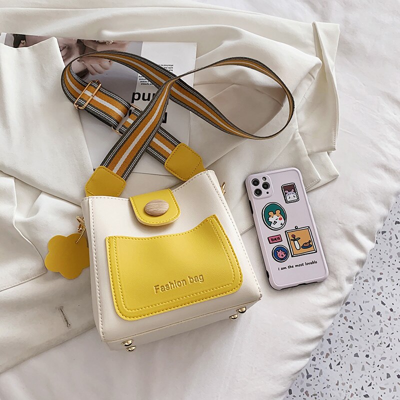 Simple Bucket Women's Bag 2022 Luxury Panelled Crossbody Bags Female Trending Leather Small Handbags Wide Shoulder Bags New Sac