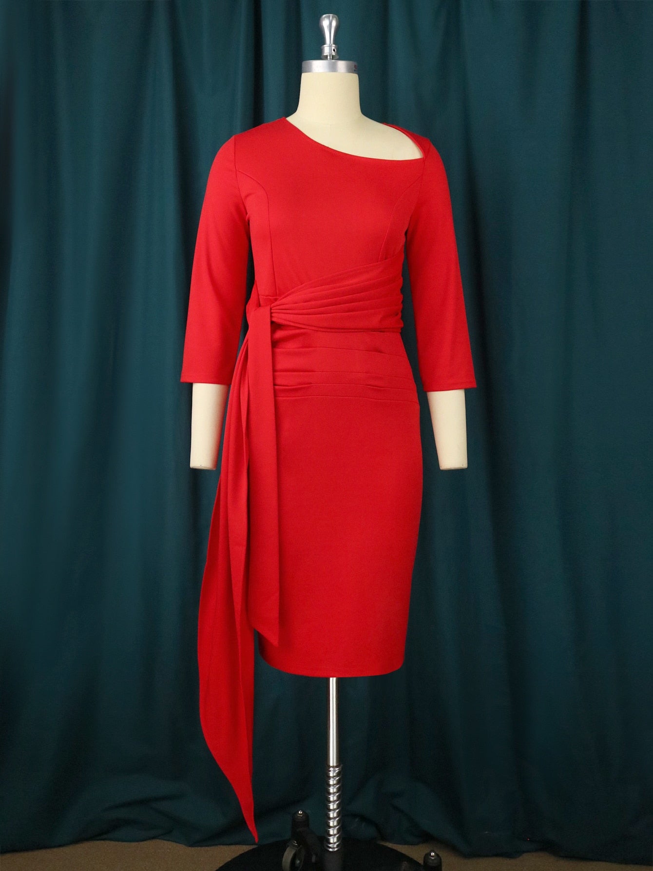 Fall Women Bodycon Dress Elegant Pleated Package Hip Xshape Midi Robes Three Quater Sleeves Folds African Large Size Party Gowns