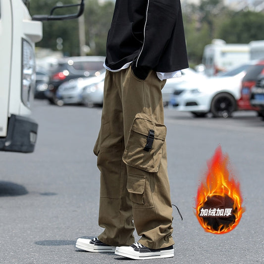 Winter Men's Multi-Pockets Cargo Pants Fleece Warm Thick Military Tactical Cotton Long Trousers Men Cityboy Baggy Casual Pants