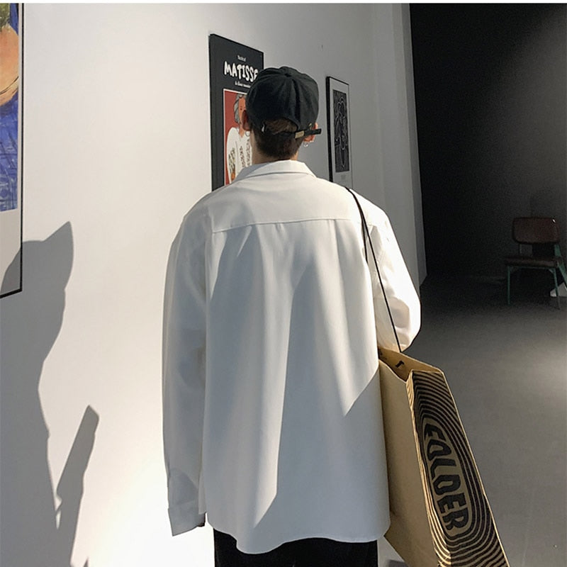 Long Sleeve Suit Coats Shirts Mens Fashion Loose Shirts Camisa Masculina Men's 2022 New Collar Lining Loose Casual Shirts Full