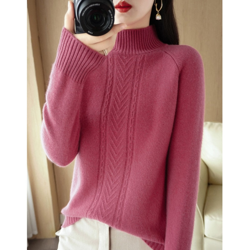 Autumn And Winter Explosive Knitwear Half Turtleneck Thick Warm Sweater Women's Fashion Languid Style Woolen Sweater Base