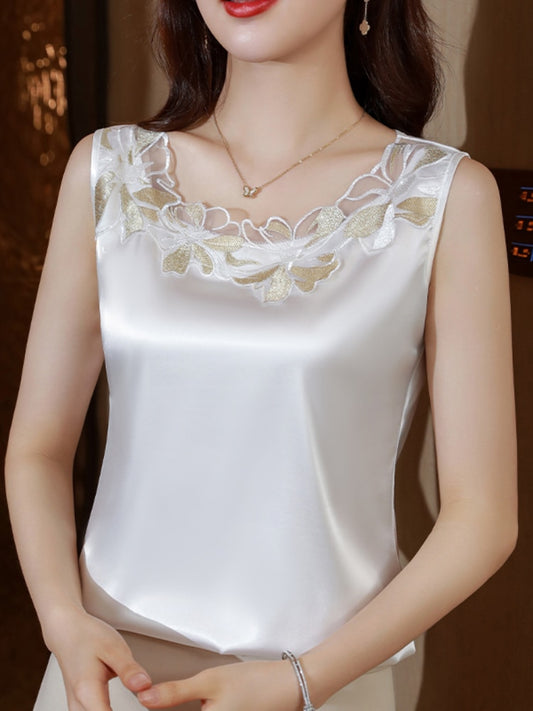 Womens Tops Satin Blouses for Women Women's Vest Lace Sleeveless Tank Top Floral Elegant Blouse Silk Women Clothing Ladies Tops