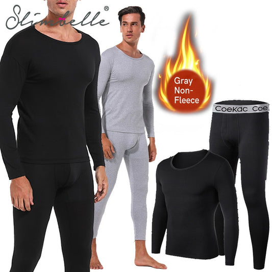 Set of 2 Men's Premium Thermal Underwear Ultra Soft Long Johns Fleece Lined Warm Base Layer Thermals top and Bottom