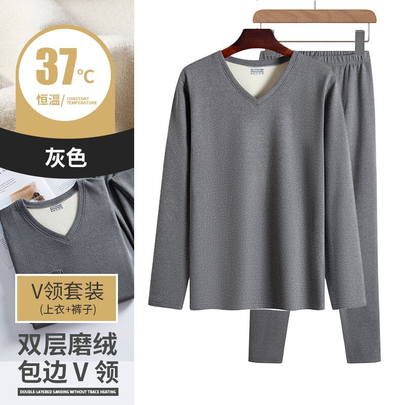 Winter Men's Fleece Thick Thermal Underwear Suit Autumn Winter Heated Electric Keep Warm Thick Clothing For Man Plus Size L-4X