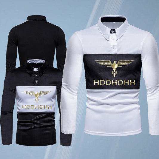 New Fashion Color Contrast Mens Polo Shirt Long Sleeve Casual Tops Men Clothing